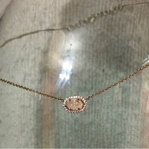 Kendra Scott Gold Diamond Necklace with Oval Mother of Pearl Pendant w/ Pouch